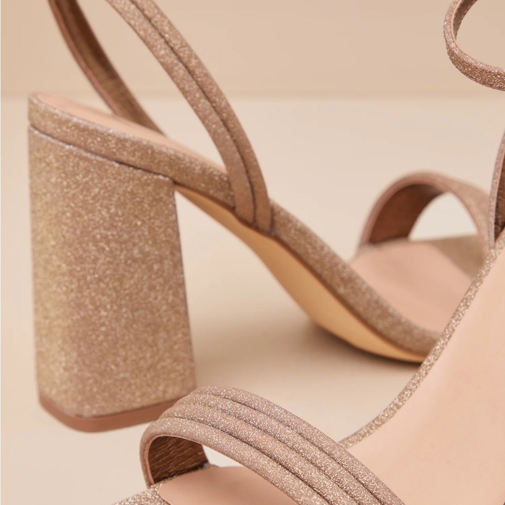 LULUS-NEW Elegant Glitter Block Heel Sandals